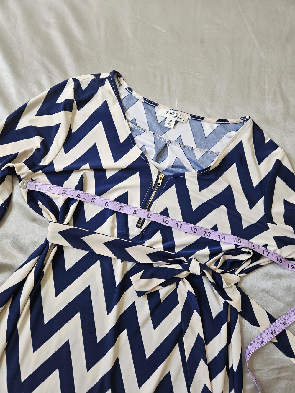 Tacera Navy and White Chevron Midi Dress with Belt - Picture 9 of 11